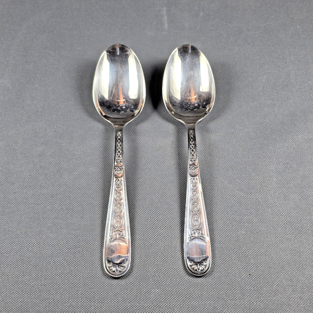 Christofle Villeroy Silverplate Vintage European Oval Soup Spoons Pair France